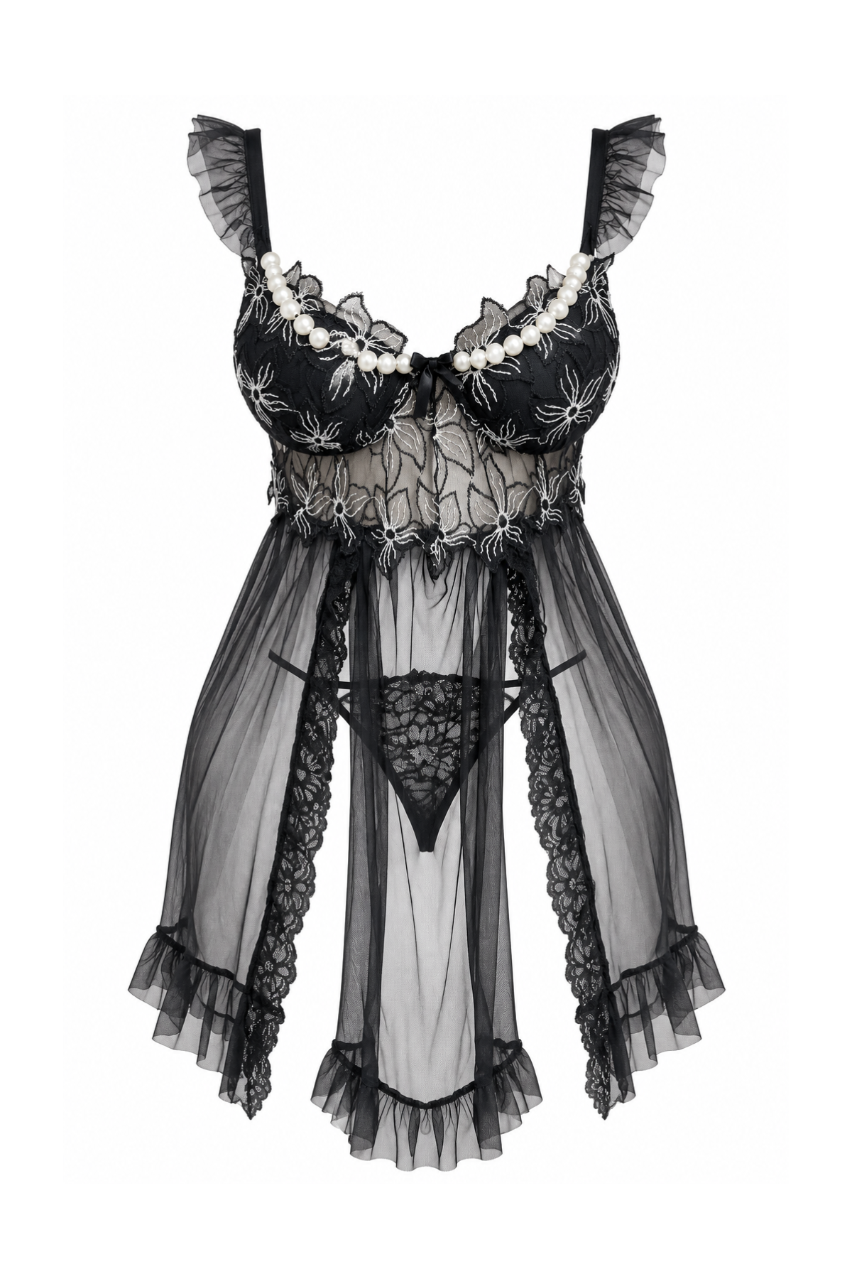 Sheer Lace Lingerie with Pearl Details
