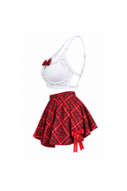 Lace-Trim Babydoll with Bow & Plaid Skirt