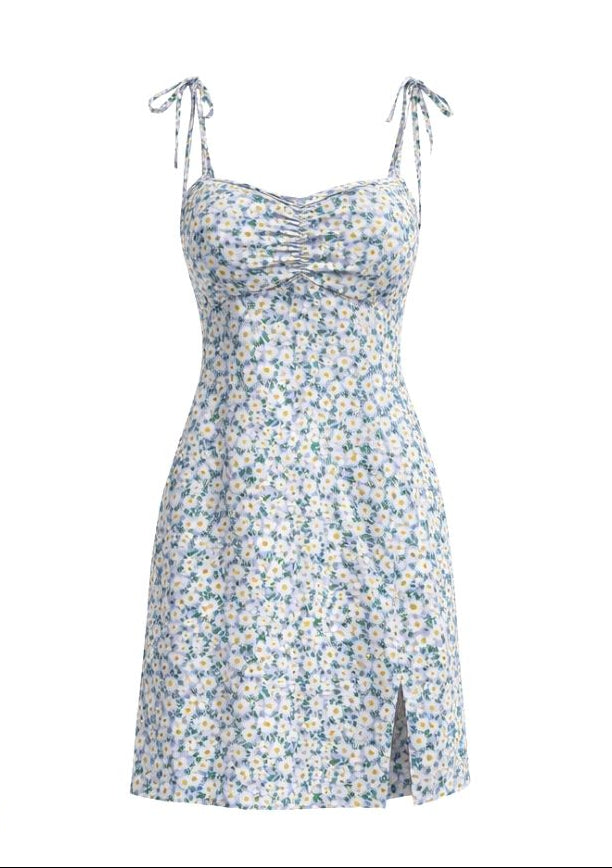 Floral Dress with Tie Straps & Side Slits
