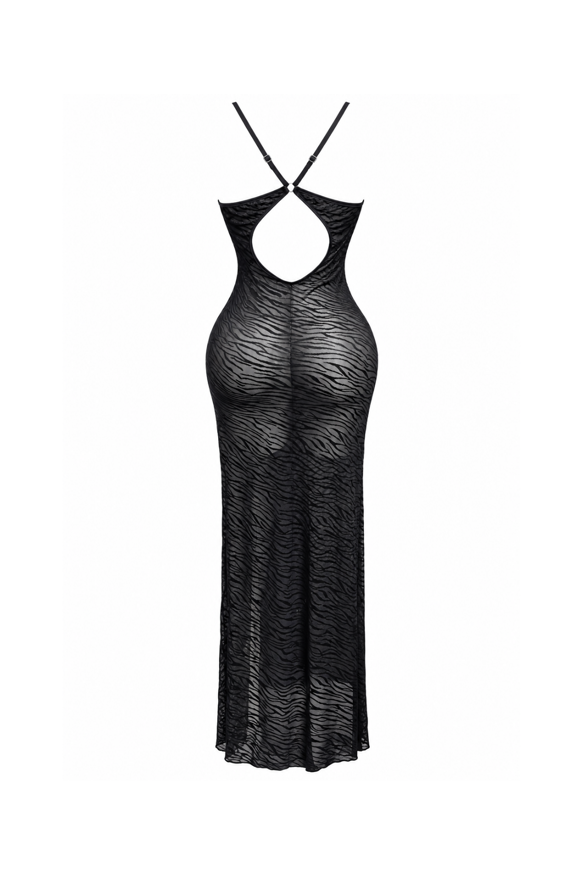 Long Sheer Lace Lingerie with Back Cutout