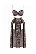 Pink Tiger Print Top & Skirt Set with Chains