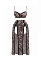 Pink Tiger Print Top & Skirt Set with Chains