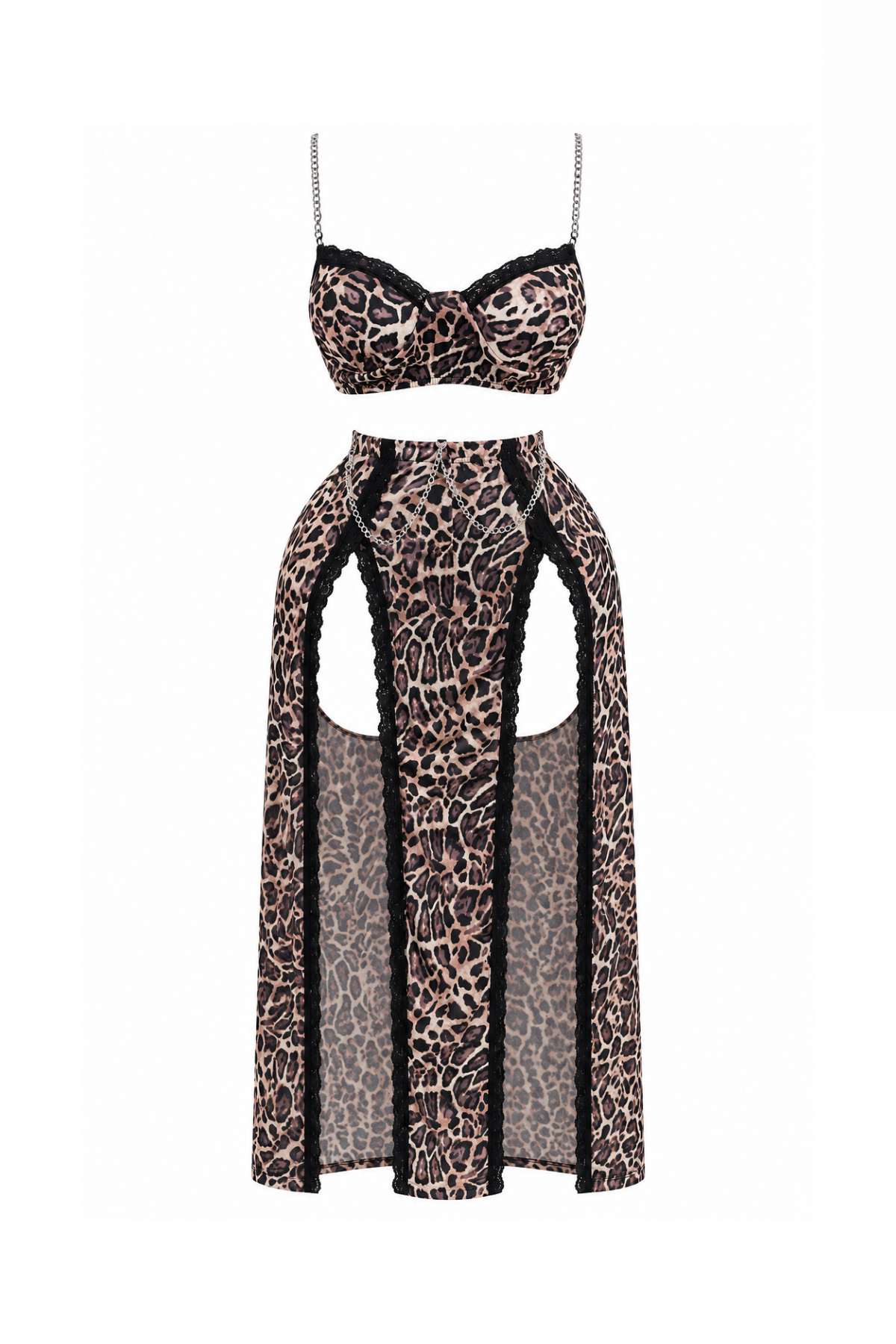 Pink Tiger Print Top & Skirt Set with Chains