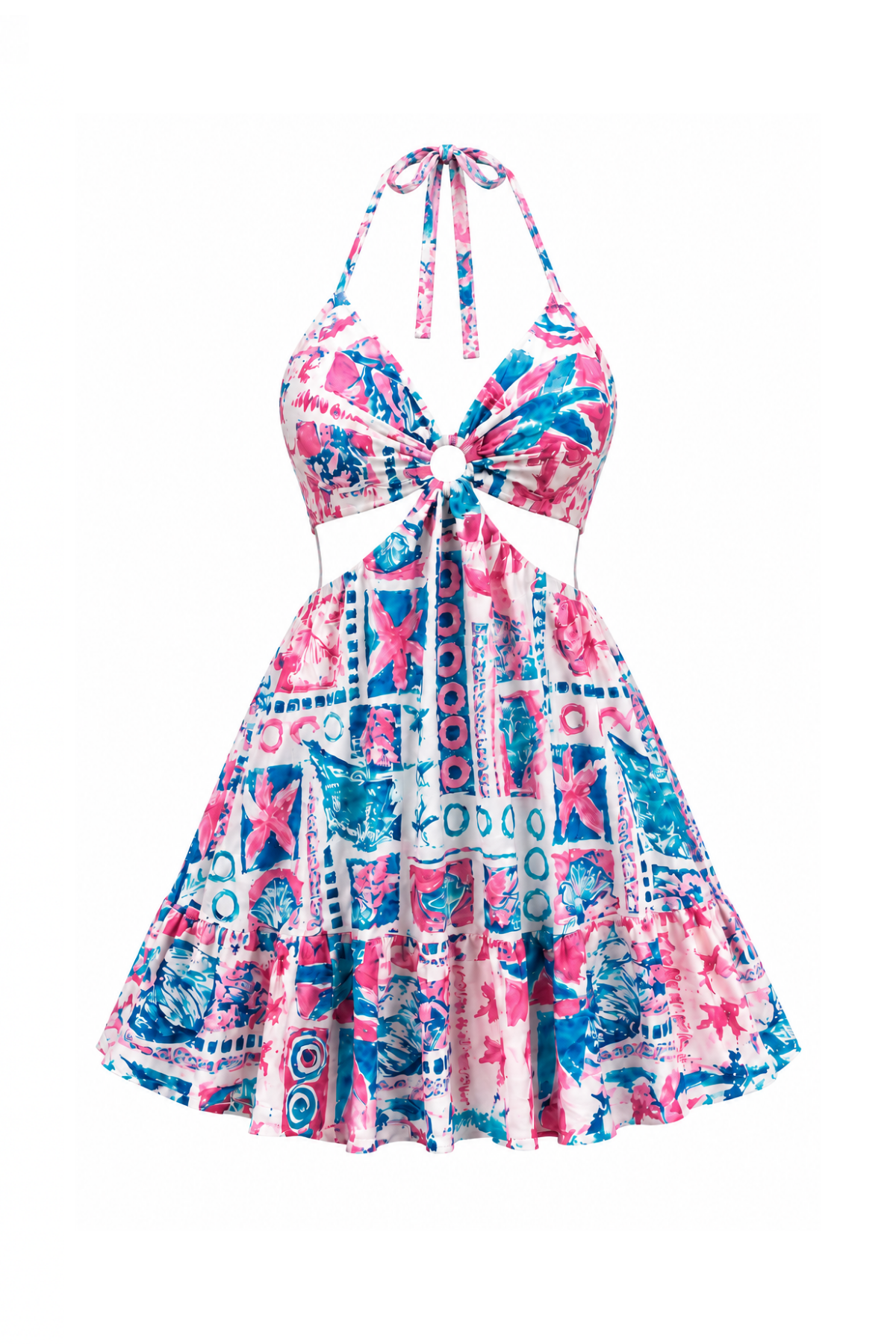 Colorful Dress with Double Side Slits & Back Tie