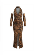 Tiger Print Dress with Open Neckline