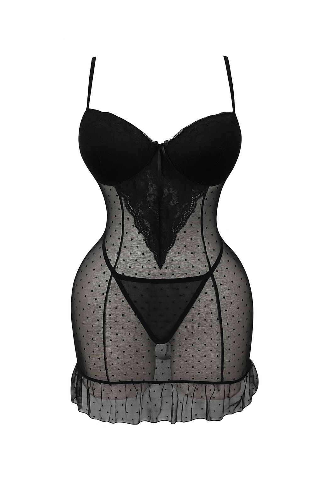 لانجري اسود شفاف قصير بقصه صدر مميزه