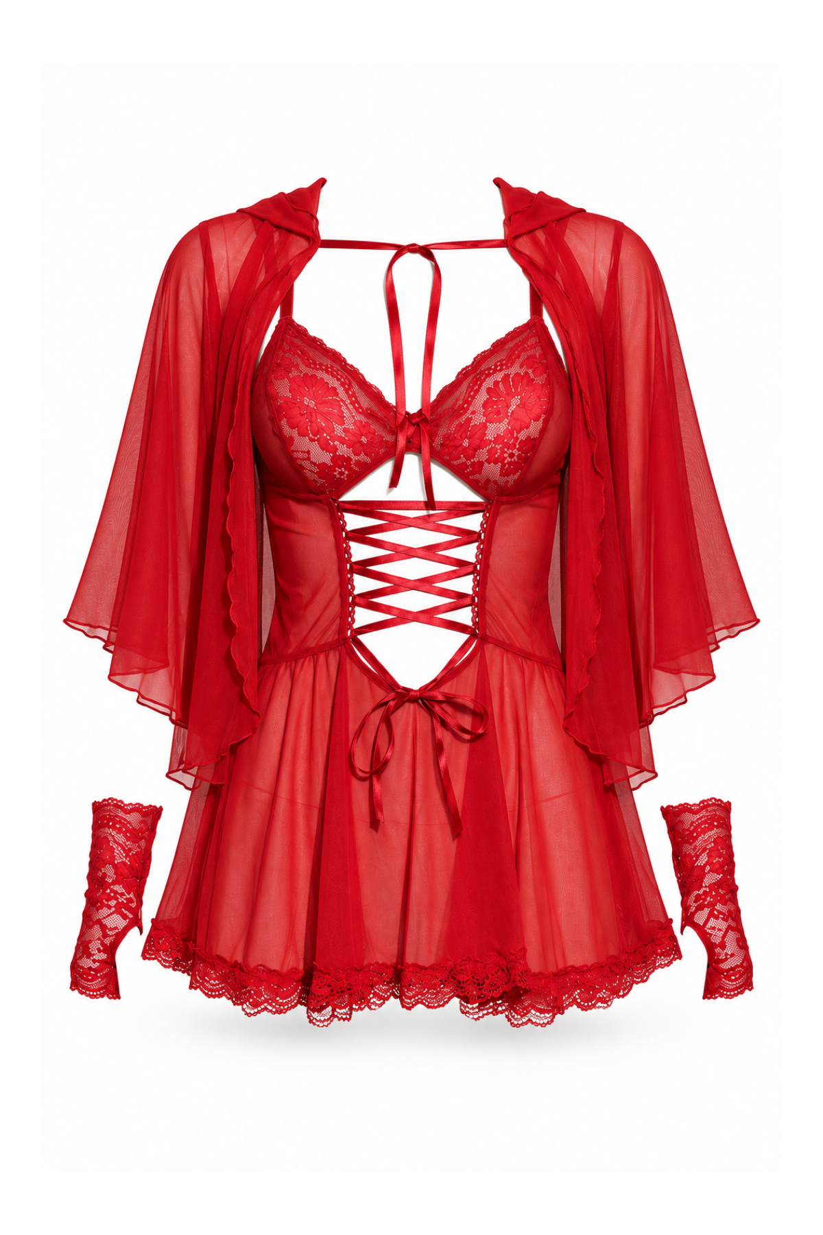 Laila BabyDoll with Sheer Shawl & Gloves