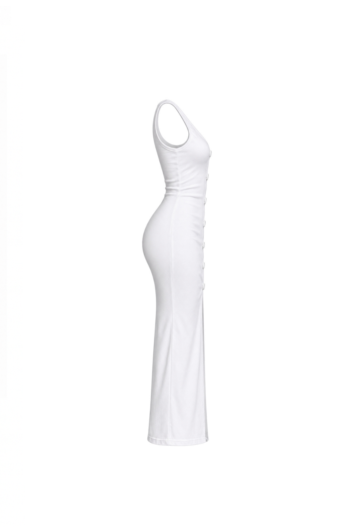 Long Open-Front Dress with Button Details