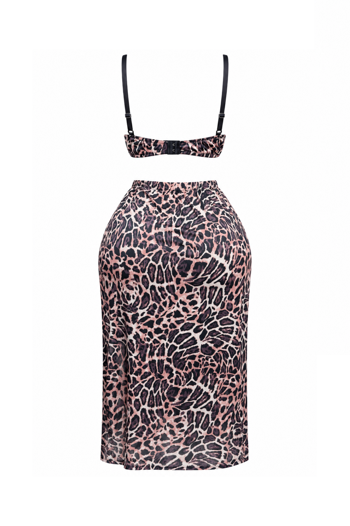 Pink Tiger Print Top & Skirt Set with Chains