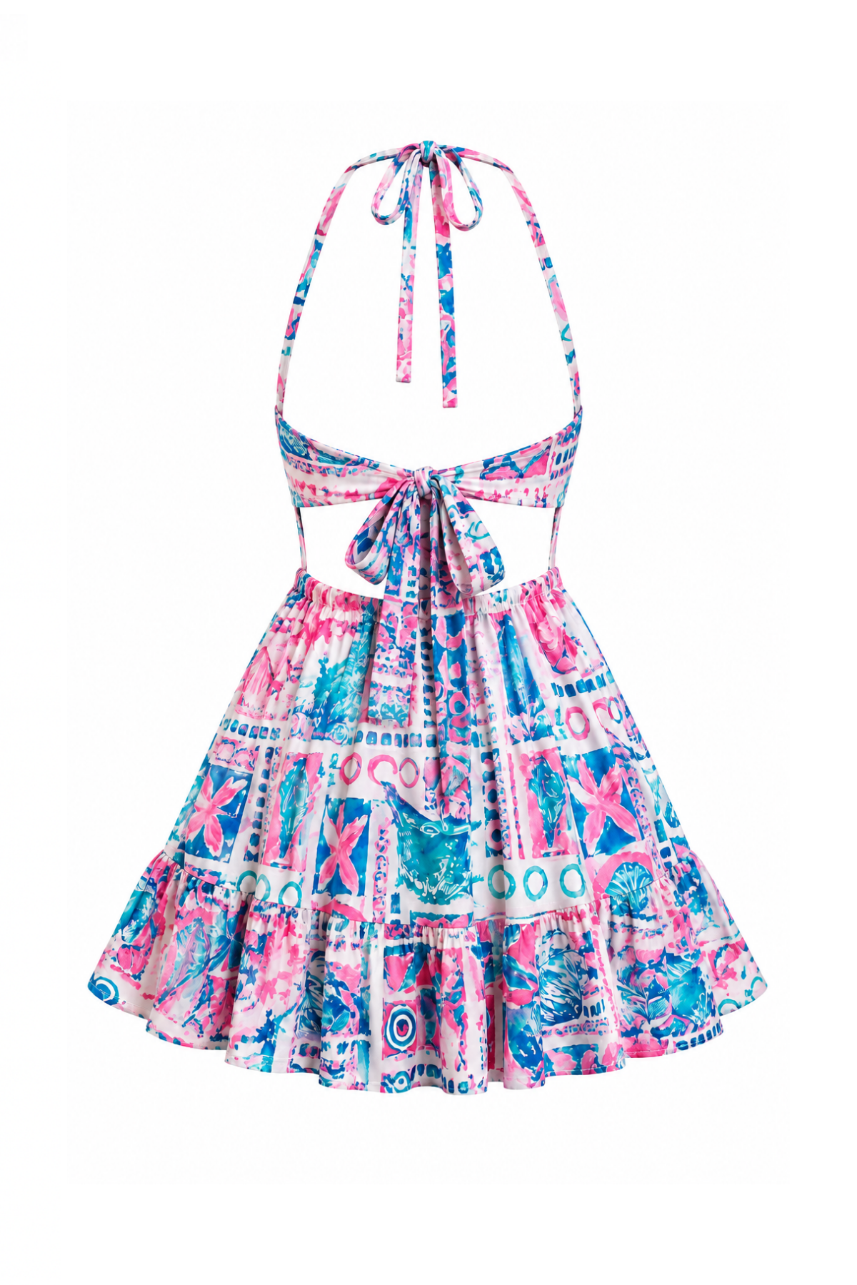 Colorful Dress with Double Side Slits & Back Tie