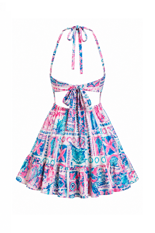 Colorful Dress with Double Side Slits & Back Tie