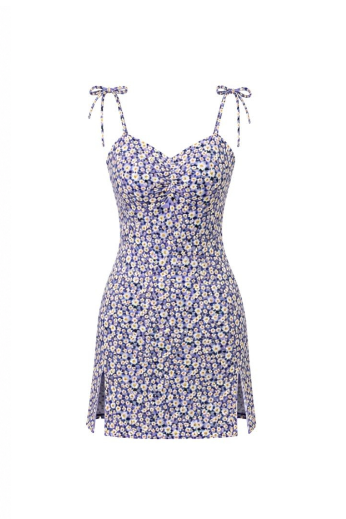 Floral Dress with Tie Straps & Side Slits
