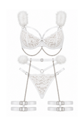 3piecs Sheer Baby Doll with Fur & Chains