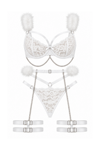 3piecs Sheer Baby Doll with Fur & Chains