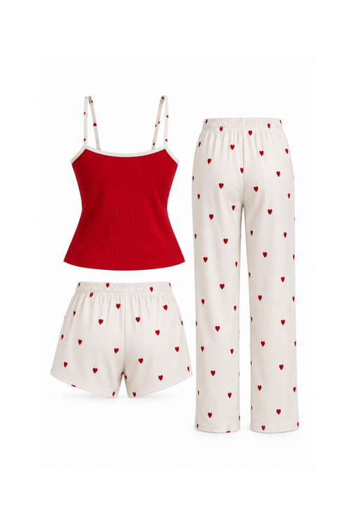 3-Piece Pajama Set (Top + Shorts + Pants)