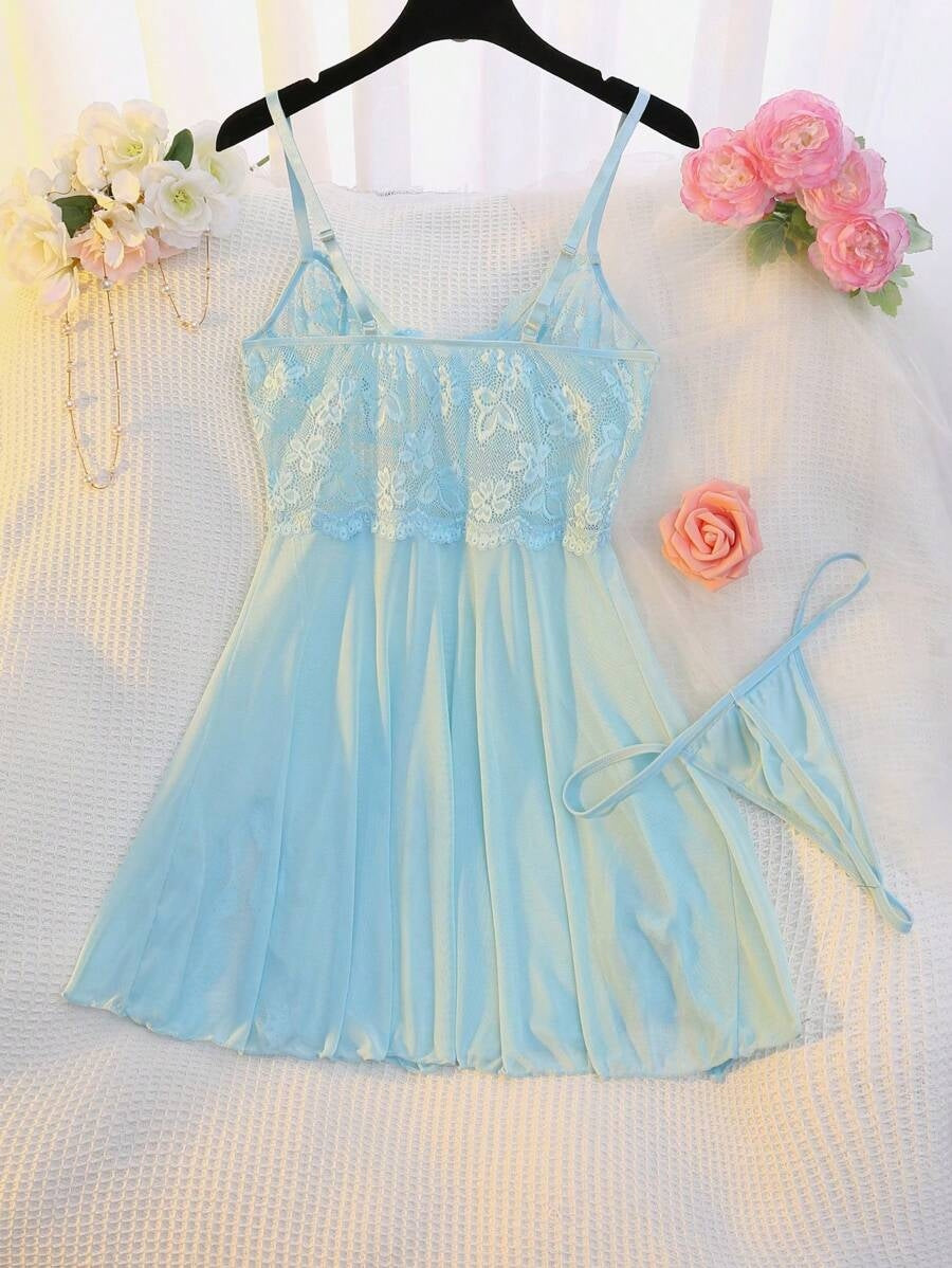 لانجيري شفاف مزود بدانتيل