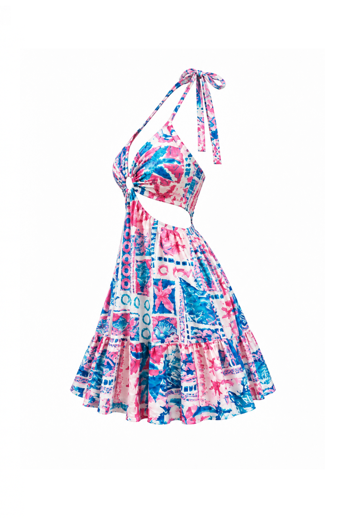 Colorful Dress with Double Side Slits & Back Tie