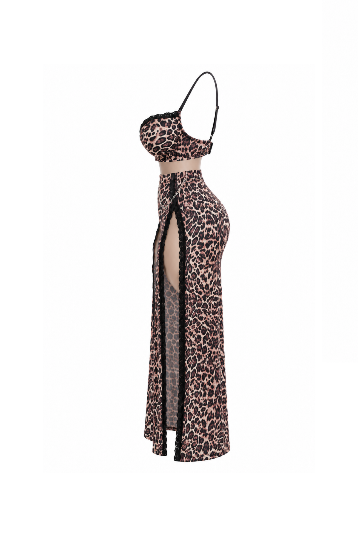 Pink Tiger Print Top & Skirt Set with Chains