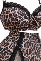 Pink Tiger Print Top & Skirt Set with Chains