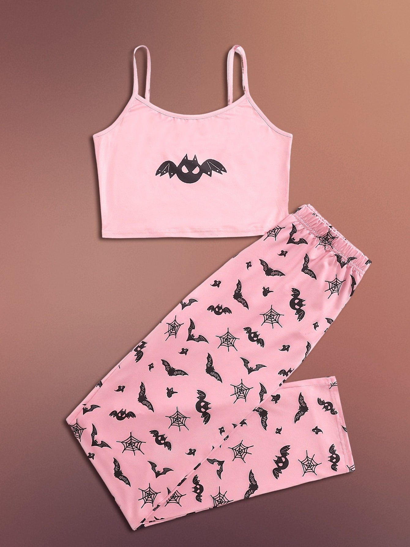 بيجامه بنطلون بحماله رفيعه بطبعه الخفاش