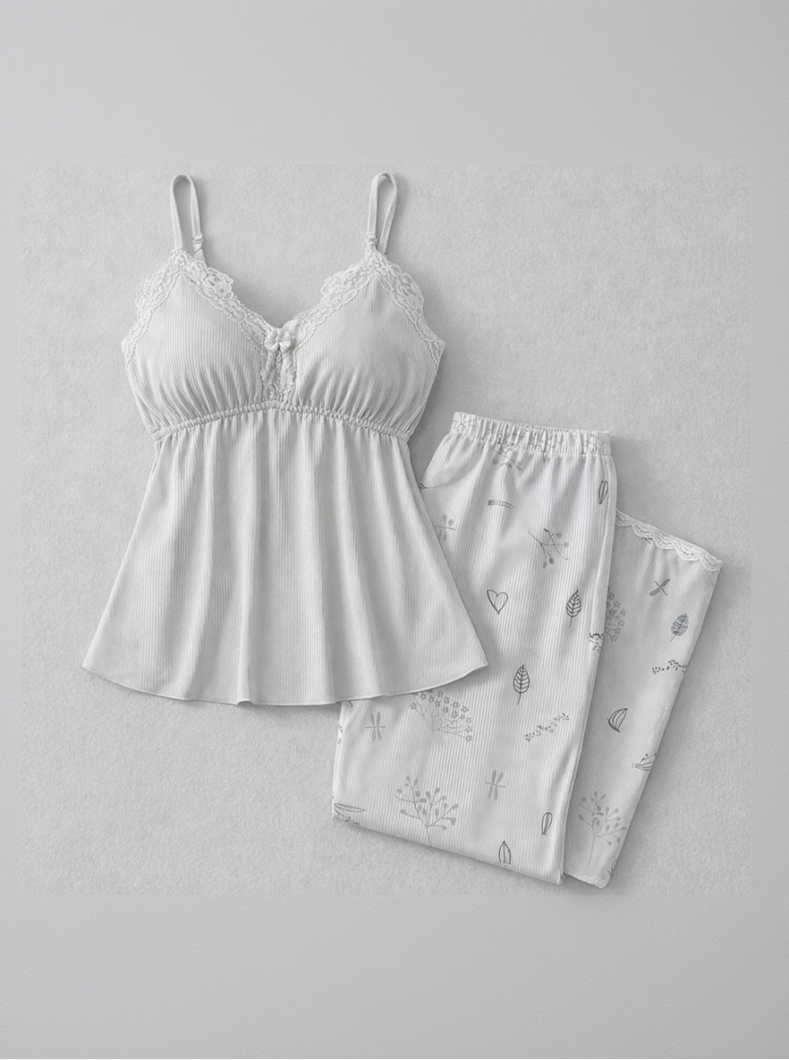 بيجامه بنطلون حماله رفيعه بطابعه الورد