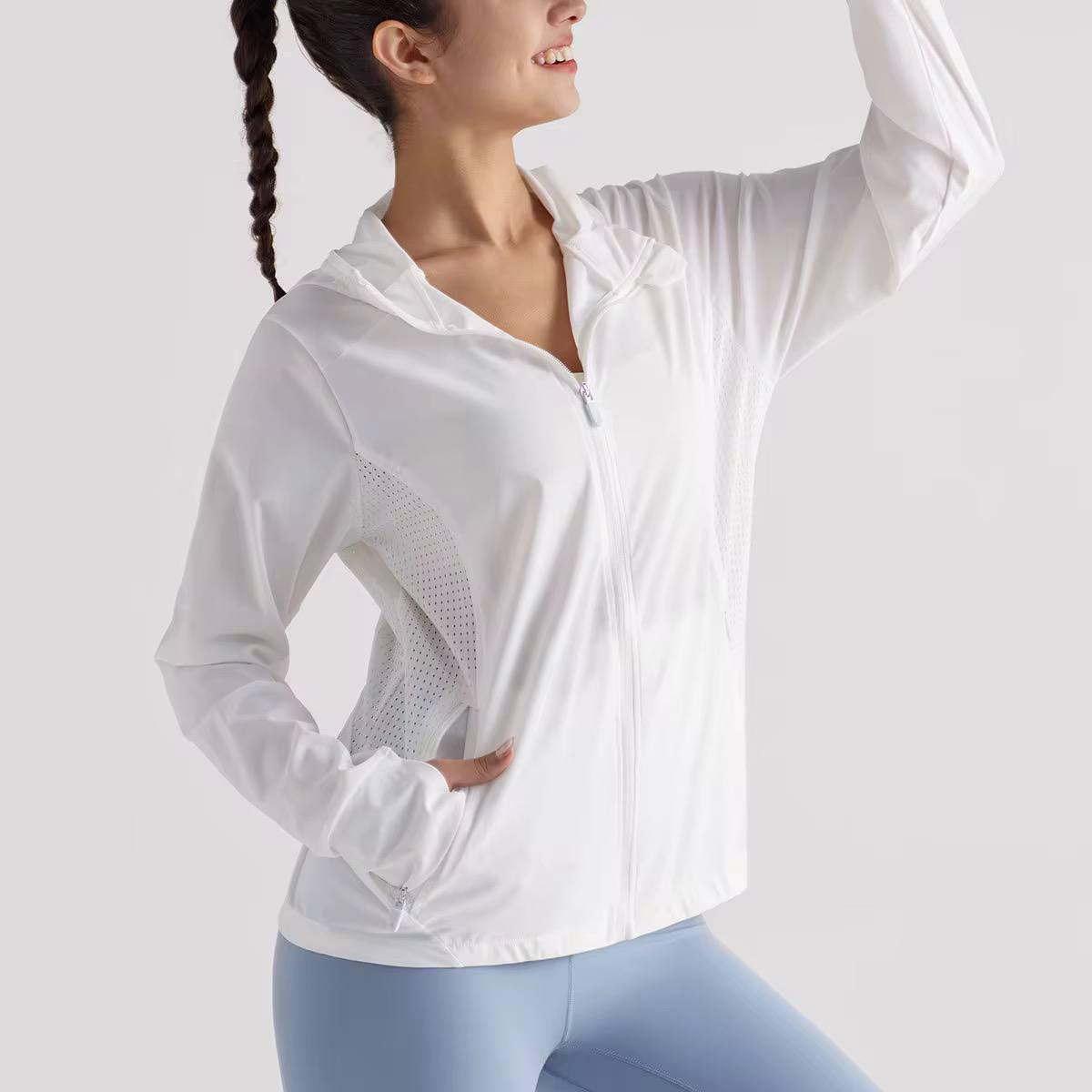 Sports Top with Sleeves, Zipper & Inner and Outer Pockets