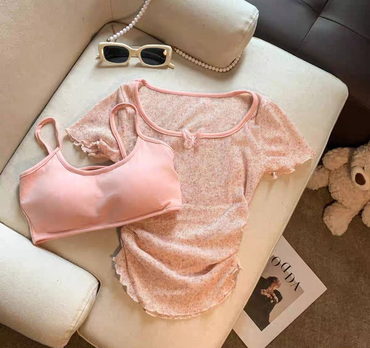 Cotton Tank Top with Knit Top