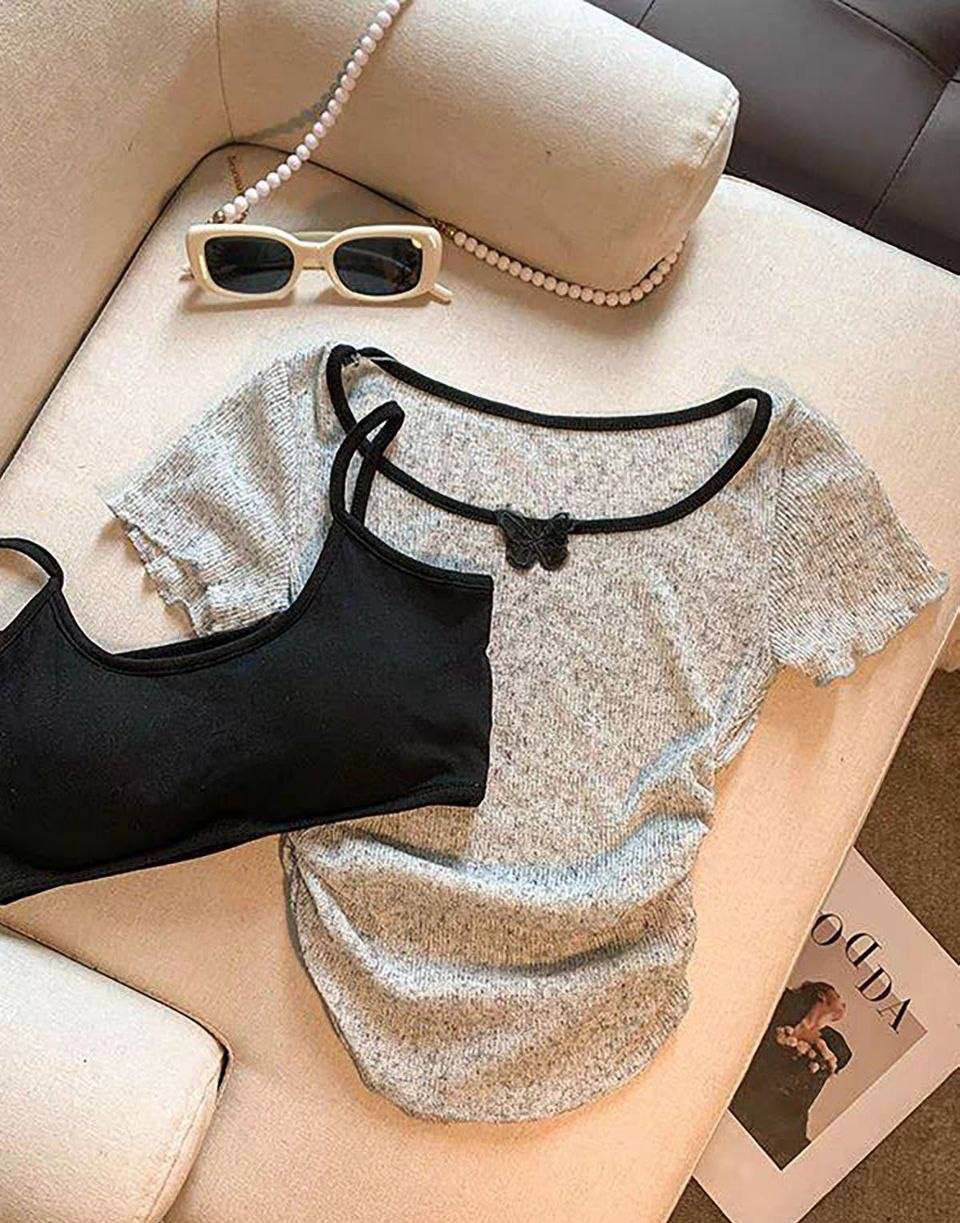 Cotton Tank Top with Knit Top
