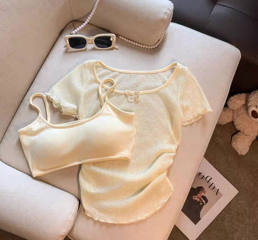 Cotton Tank Top with Knit Top