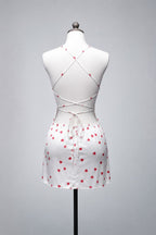 Heart Print Satin Lingerie with Lace & Back Tie