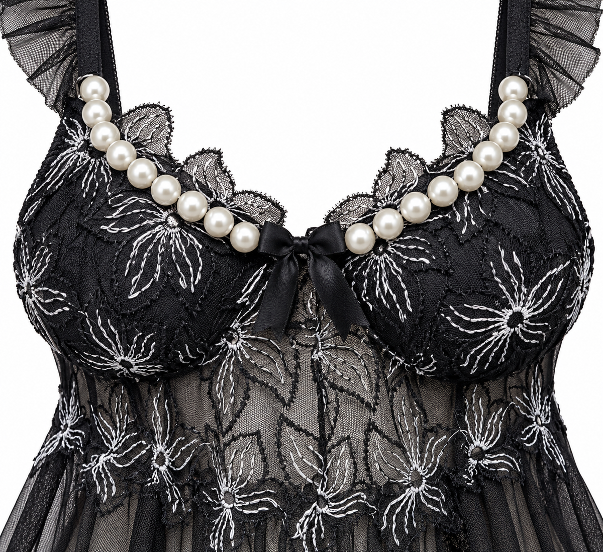 Sheer Lace Lingerie with Pearl Details