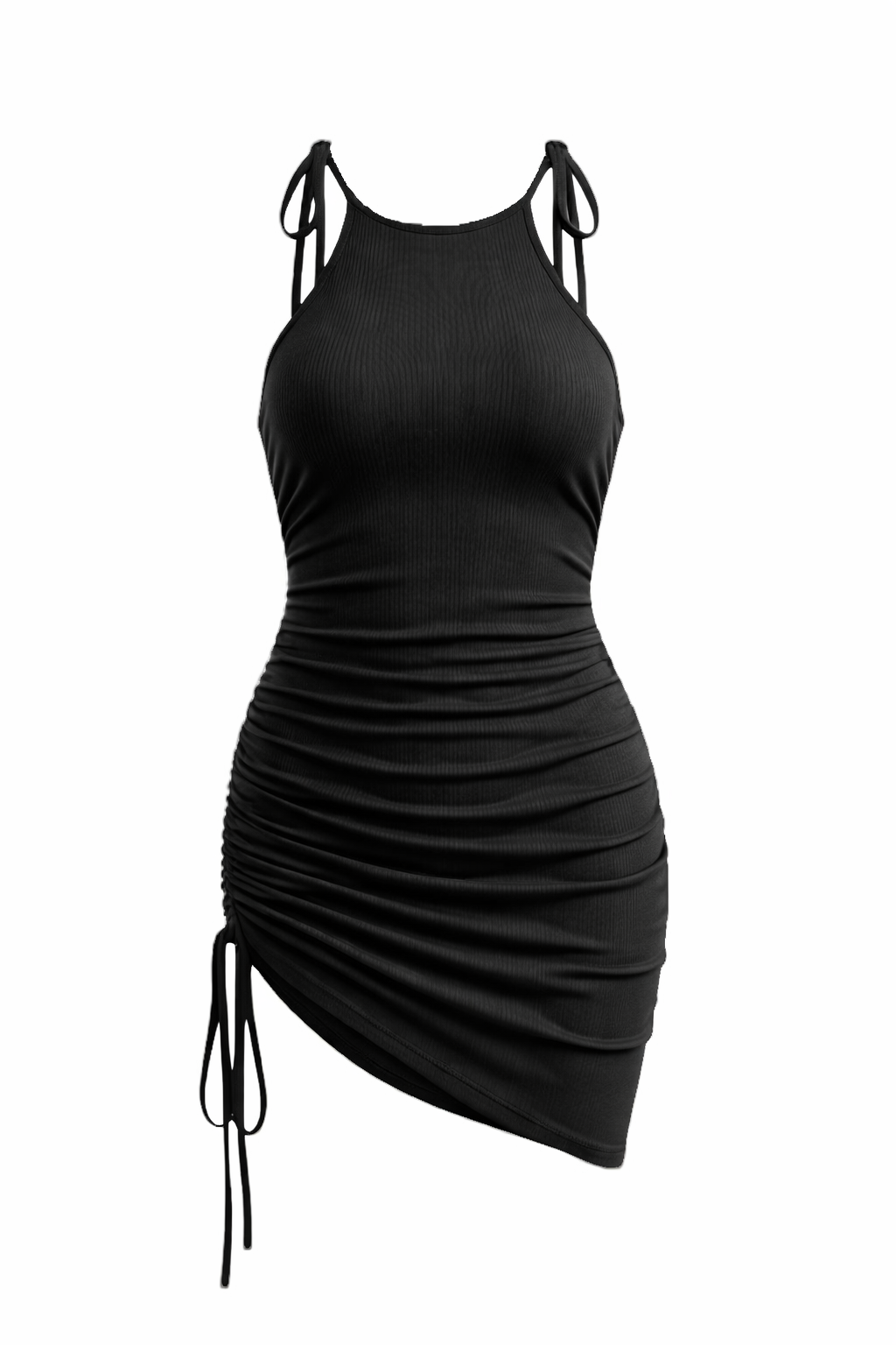 Tie Strap Dress with Side Ruffles