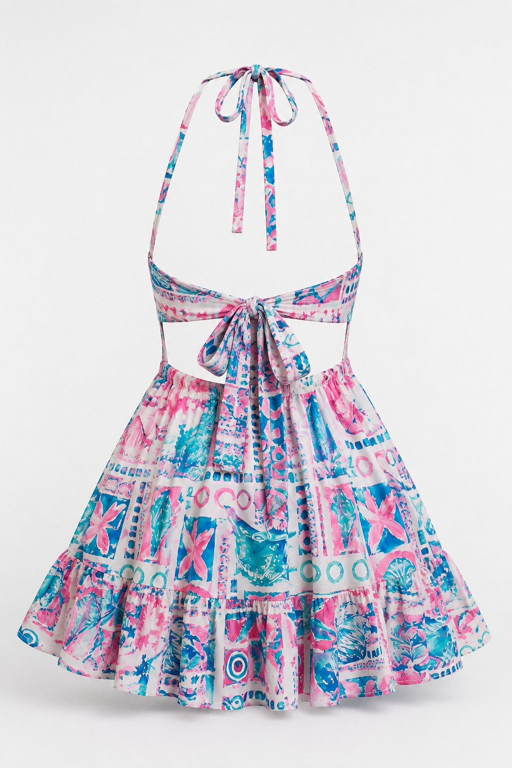 Colorful Dress with Double Side Slits & Back Tie