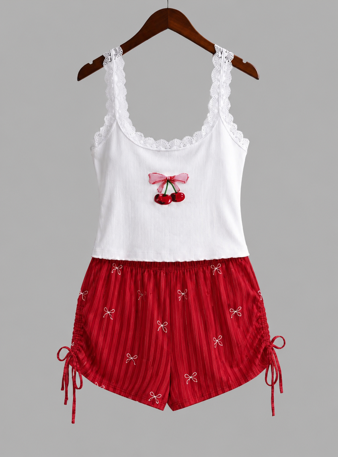Bow Print Pajama Set with Tie-Front Top & Shorts