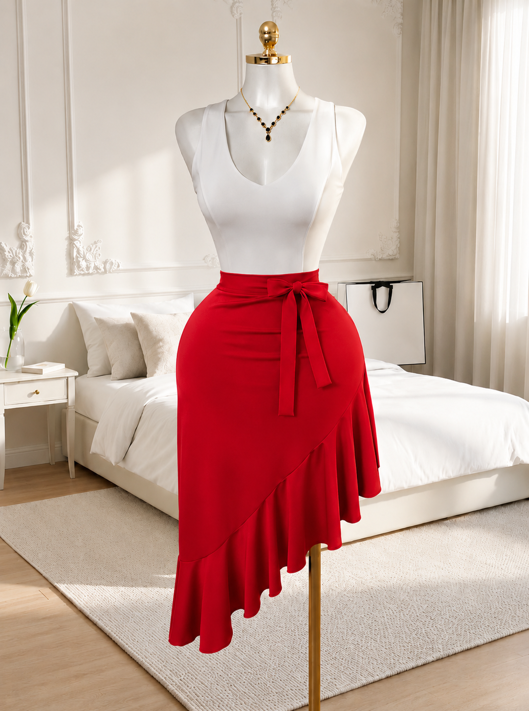 Top & Skirt Set with Bow Tie