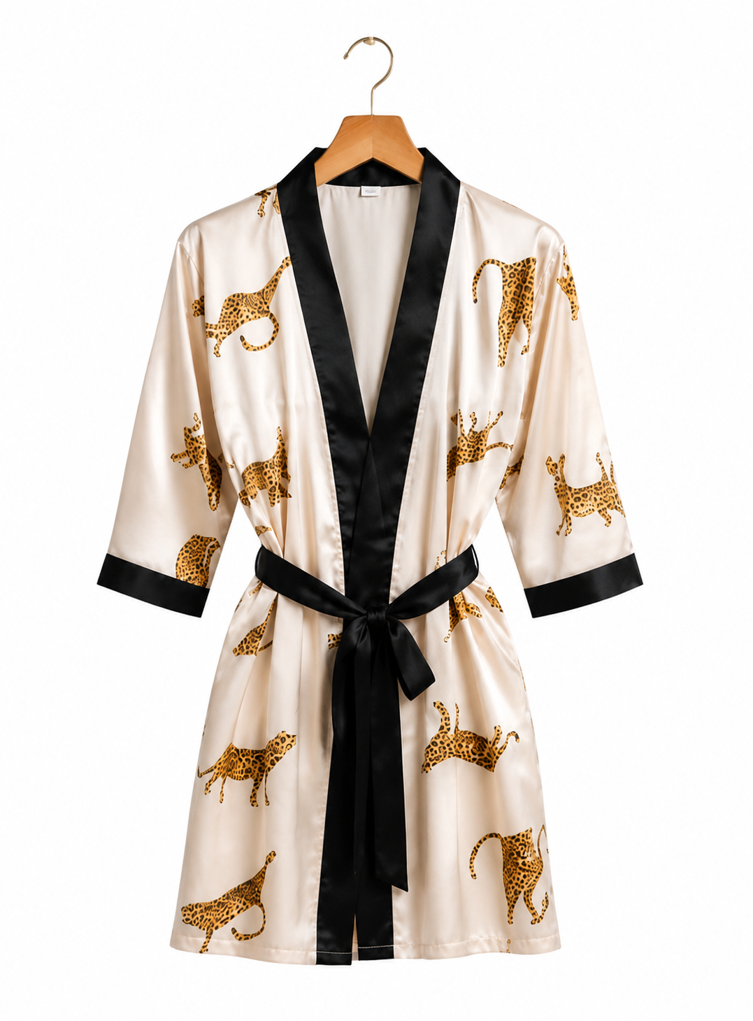 Tiger Print Satin Robe with Mid Sleeves