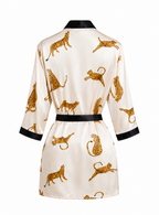 Tiger Print Satin Robe with Mid Sleeves