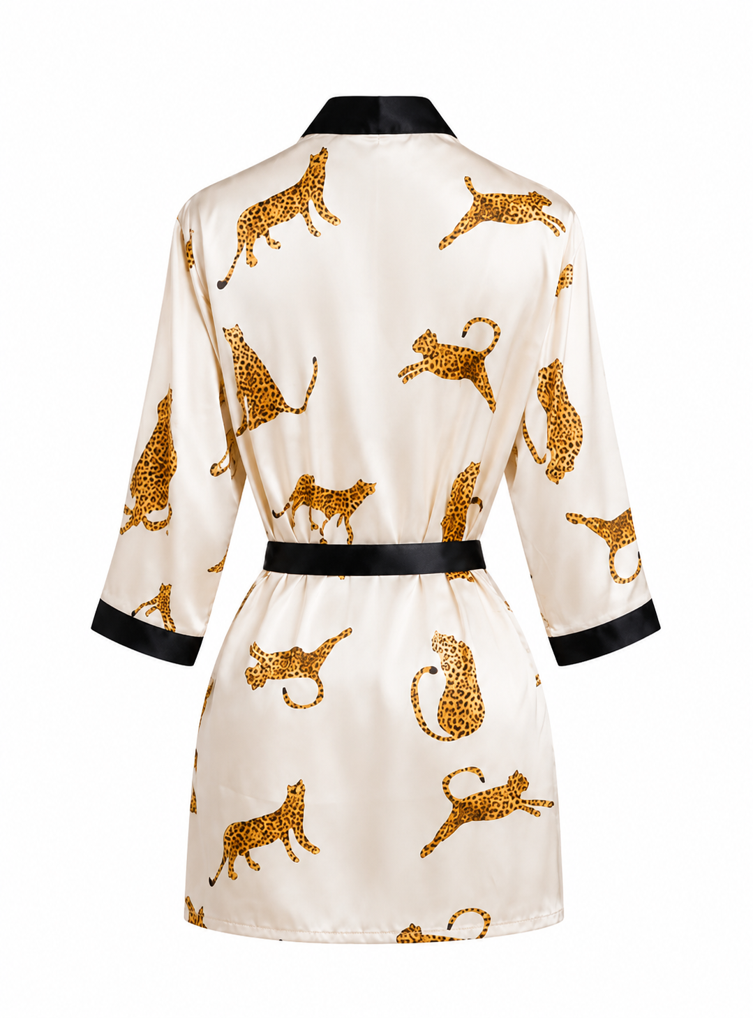 Tiger Print Satin Robe with Mid Sleeves