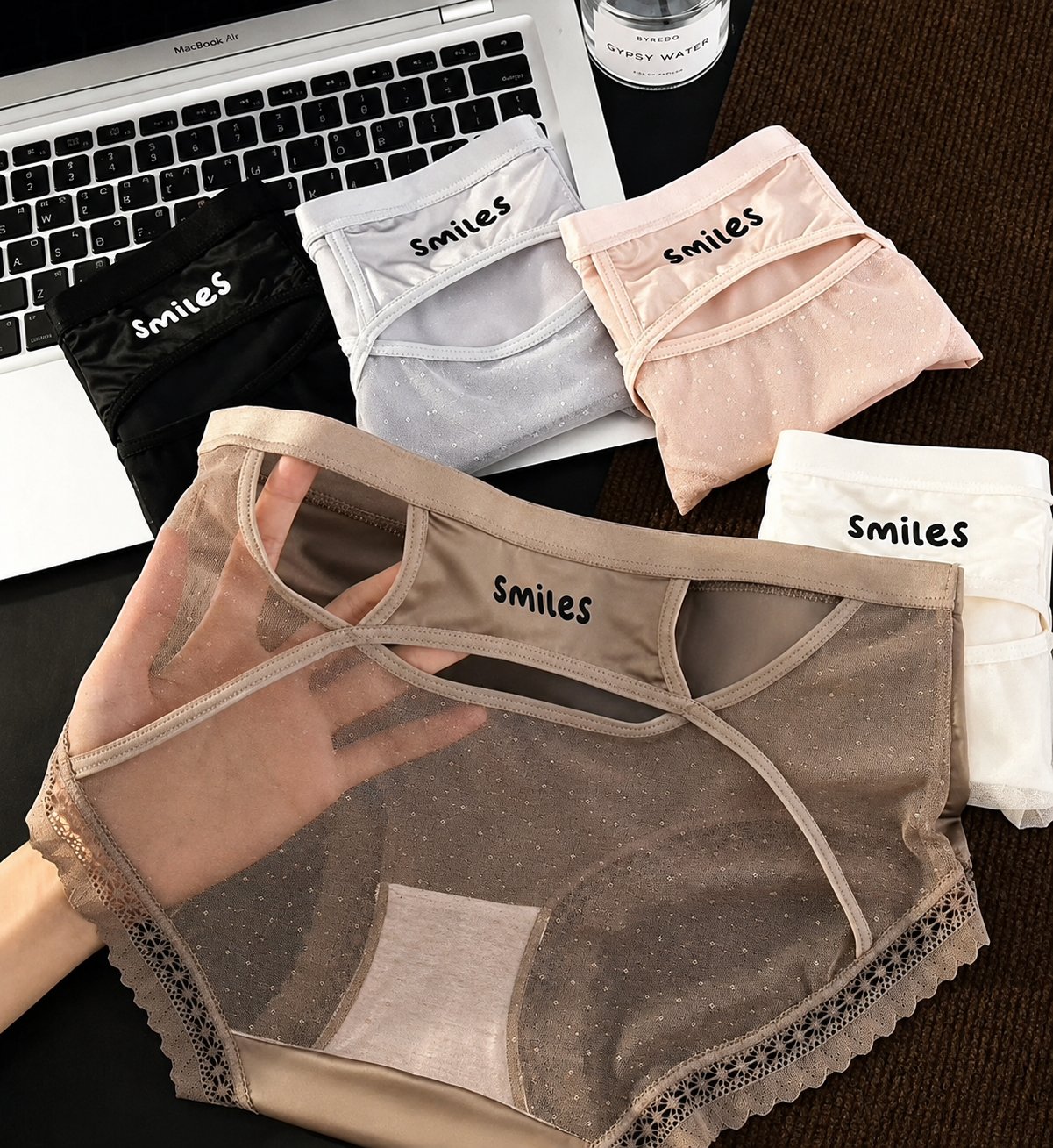 Sheer Open Back Panty with Lace Trim