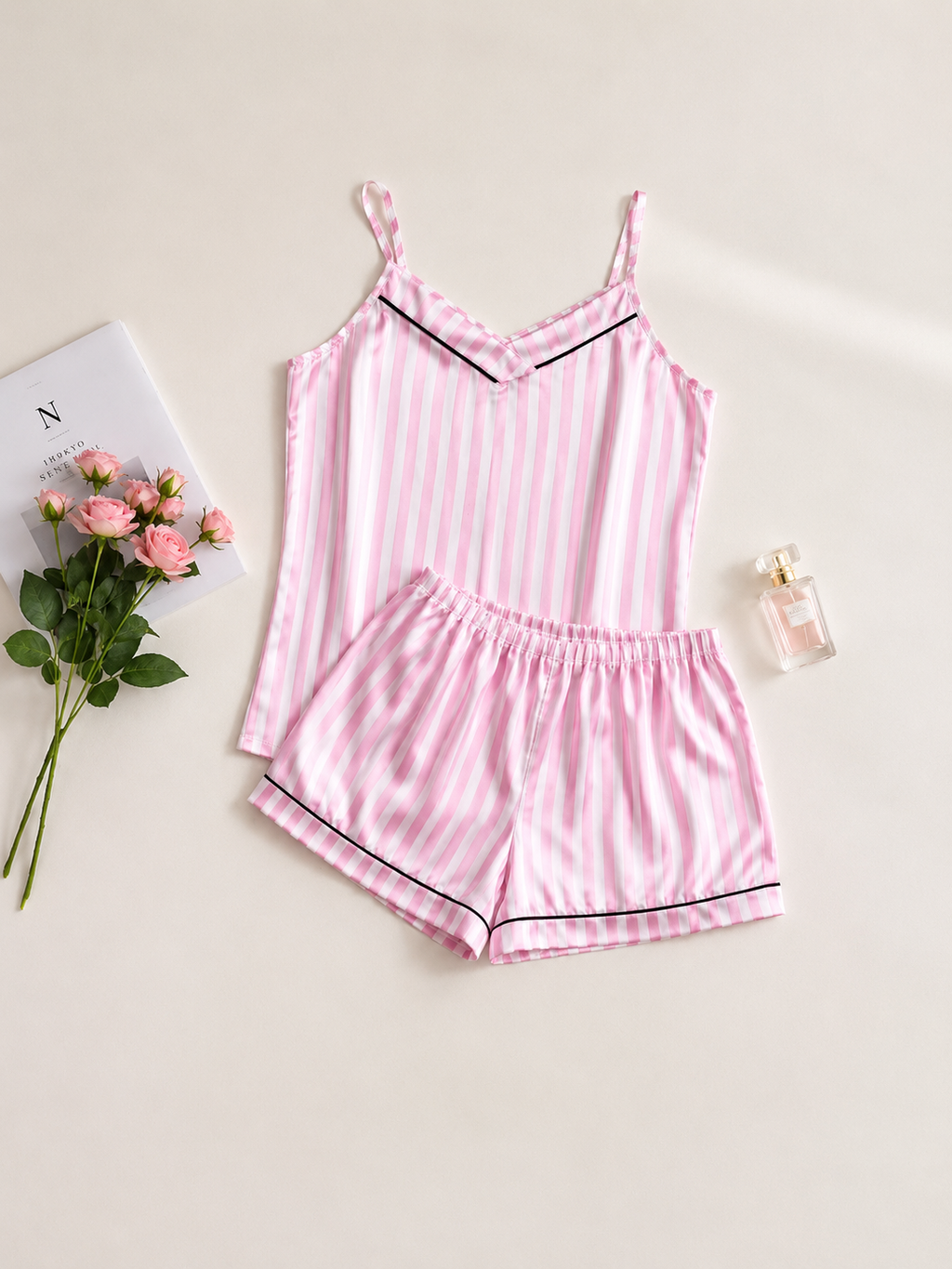 Striped Satin Shorts & Top Pajama