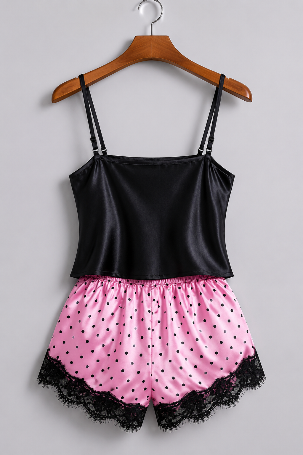 Satin Lace Pajama with Polka Dot Shorts