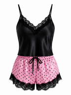 Satin Lace Pajama with Polka Dot Shorts