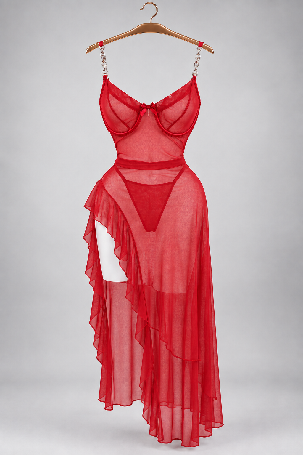 Sheer Side-Open Lingerie with Metal Straps