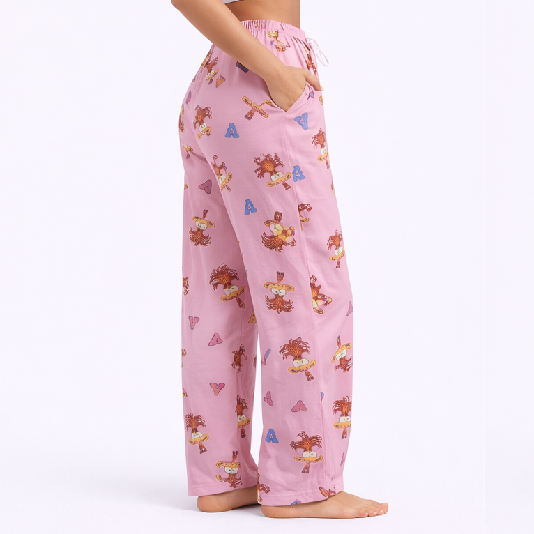 Pink Cartoon Print Wide-Leg Pants