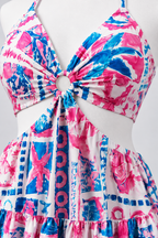 Colorful Dress with Double Side Slits & Back Tie