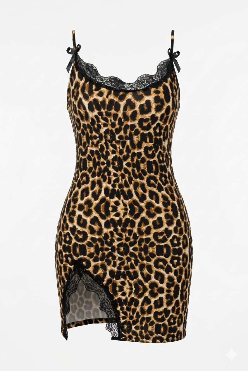 Lace Trim Leopard Lingerie