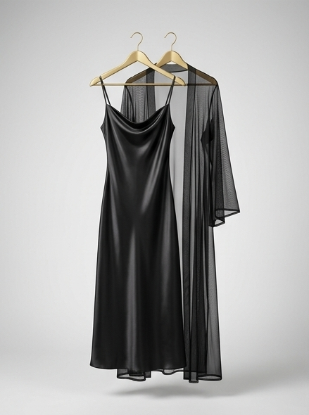 Satin Lingerie with Sheer Robe