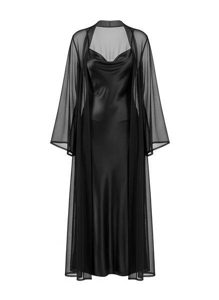Satin Lingerie with Sheer Robe