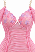 Sheer Off-Shoulder Lingerie with Pearl Straps