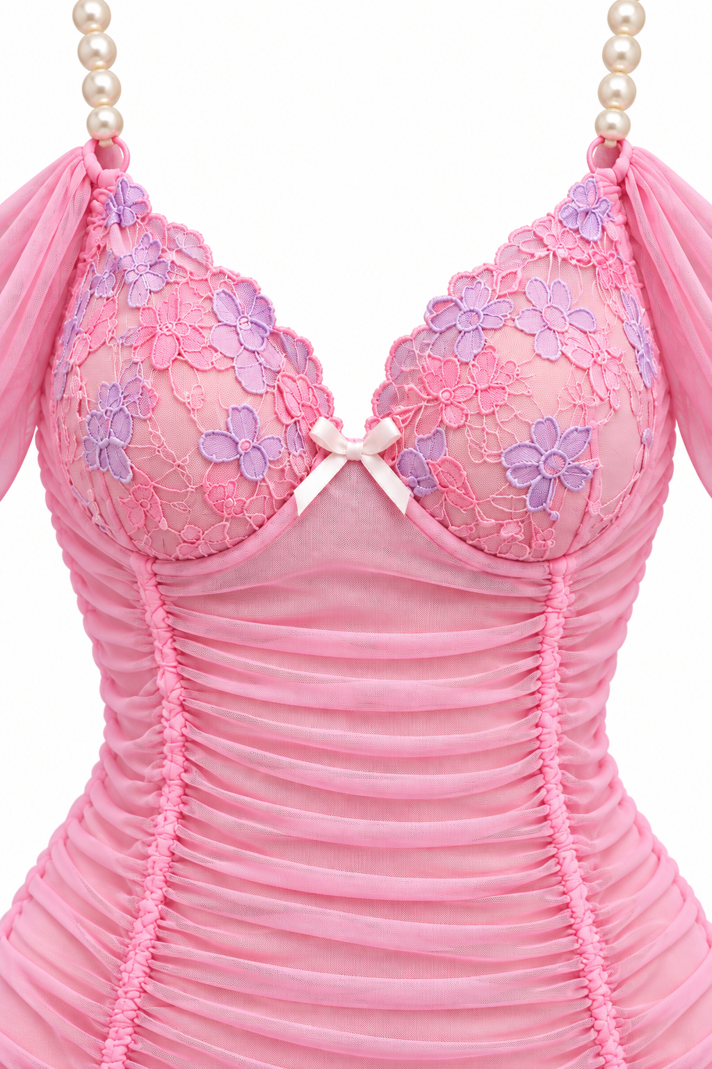 Sheer Off-Shoulder Lingerie with Pearl Straps